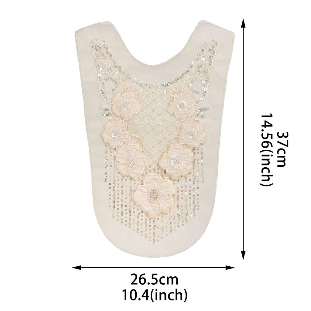 Fashion Mesh Beaded Sequins Embroidery Flower Cloth Sticker Lace Embroidery Placket Collar Wedding Dress Accessories Decal
