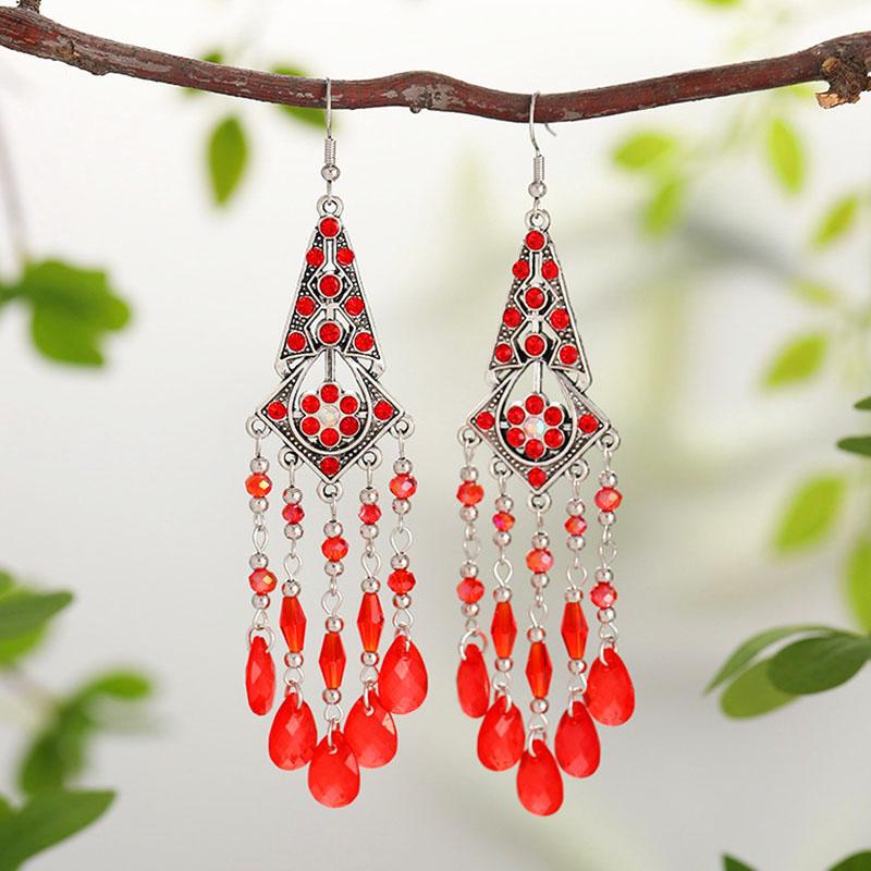 New Bohemian Rhinestone Water Drop Earrings for Women Ethnic Long Crystal Tassel Earring Party Vacation Jewelry