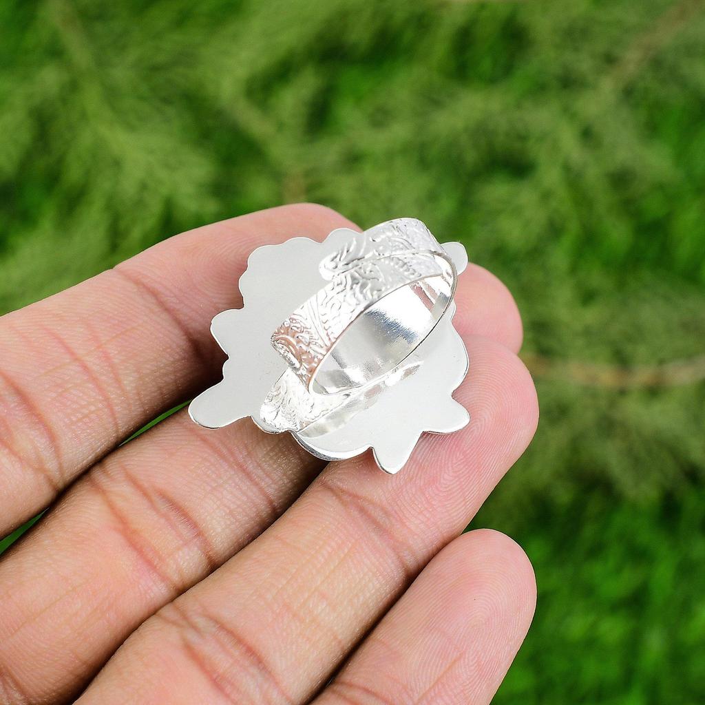 Oval Chrysoprase Gemstone Sterling Silver Solitaire Flower Daughter Ring Jewelry