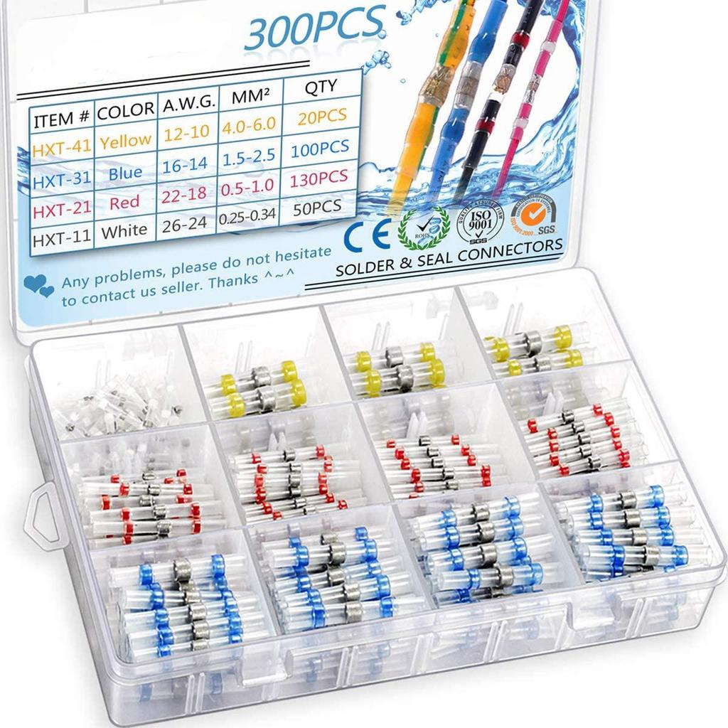 300/250 шт., термоусадочные обжимные клеммы, водонепроницаемый набор уплотнений для пайки, электрические стыковые соединители, комплект клемм для сращивания проводов и кабелей