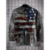 Vintage Casual 3D Faded Flag Tee for Men: Stylish Long-Sleeve, Slight Stretch, All-Season Comfort & Durability