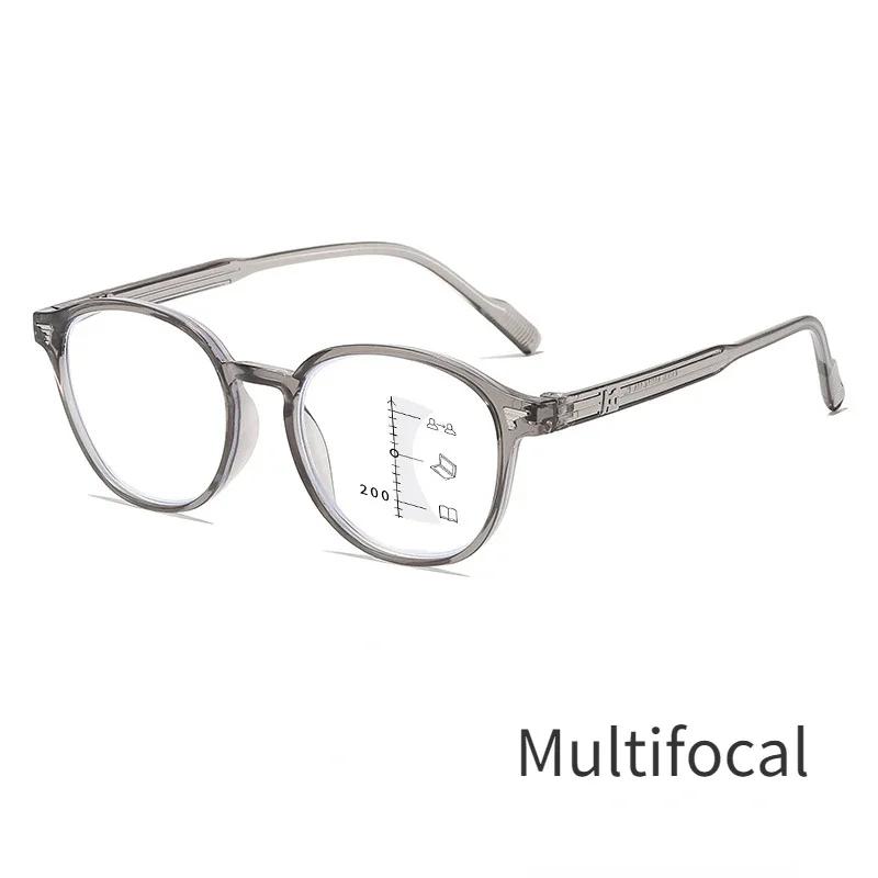 New Retro Progressive Multifocal Round Reading Glasses Far and Near Dual-purpose Presbyopia Glasses Anti Blue Light Eyewear