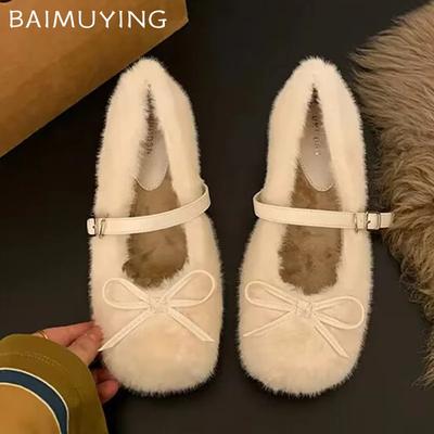 Меховые женские туфли на плоской подошве, модные осенние неглубокие ботинки для женщин 2025 года, трендовые дизайнерские брендовые повседневные удобные короткие плюшевые теплые зимние ботинки Femme
