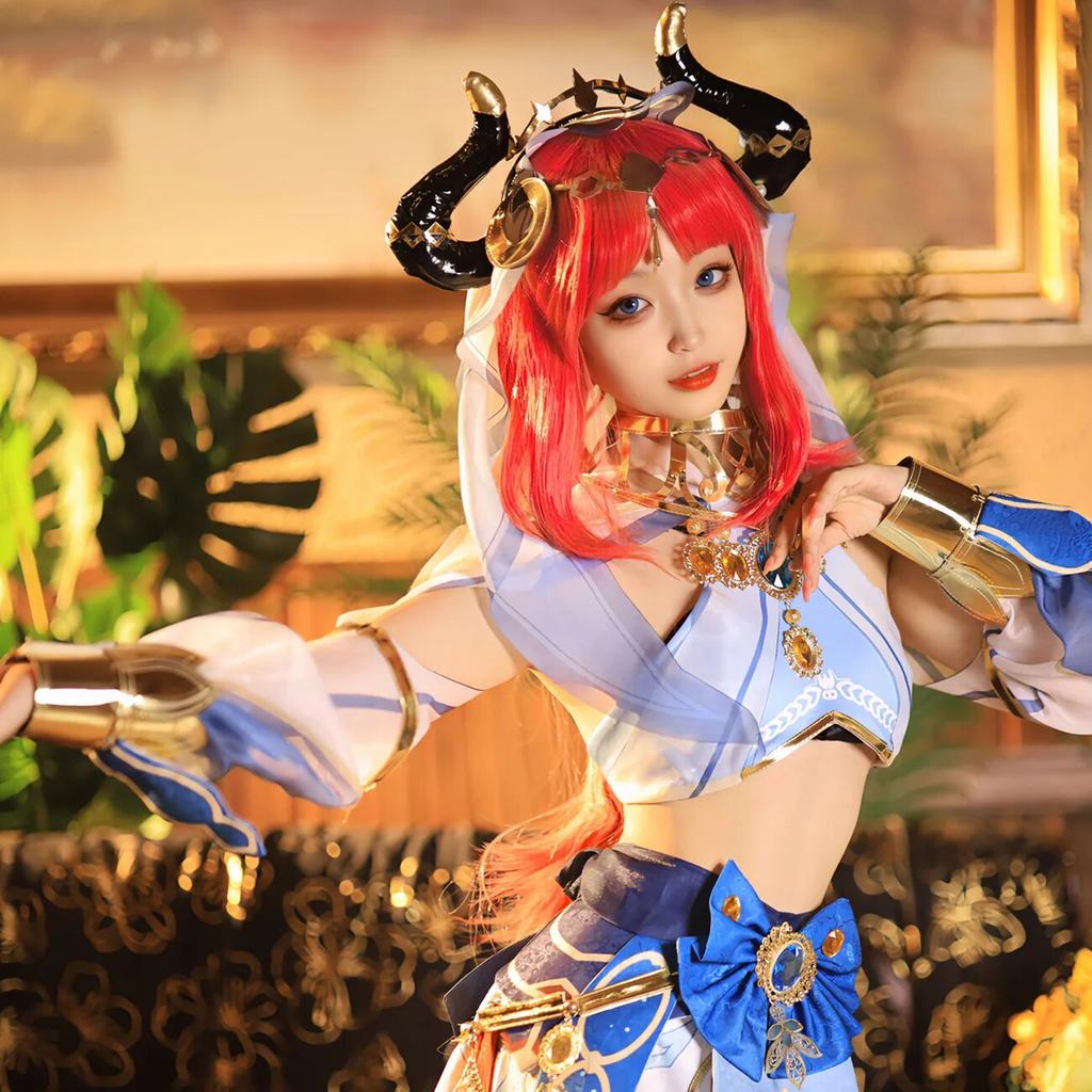 Genshin Impact Nilou Sumeru Косплей Костюм Красный Парик Женское Синее Платье Одежда Одежда Аниме для Хэллоуина Карнавальная Вечеринка