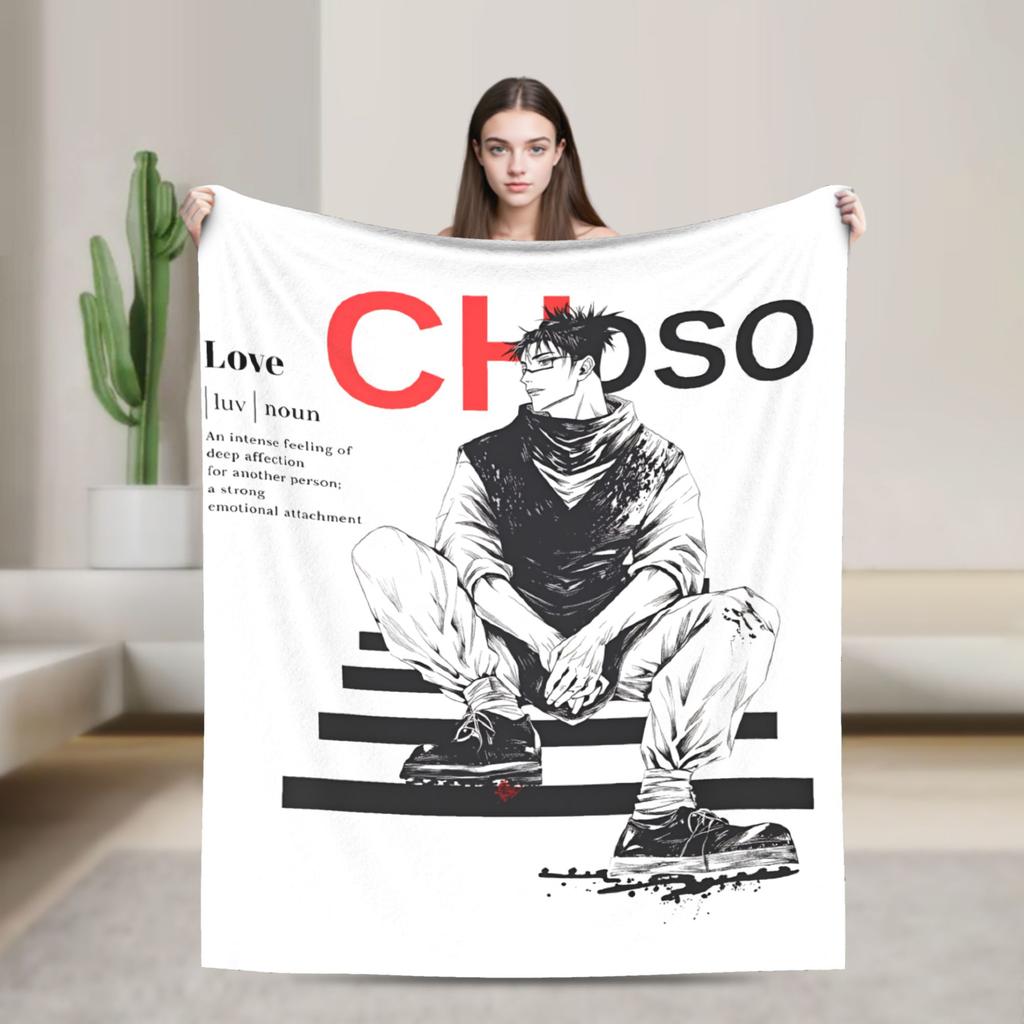 Choso Blanket Cover Flannel Kaisens Anime Lightweight Thin Throw Blanket for Car Sofa Couch Bed Rug