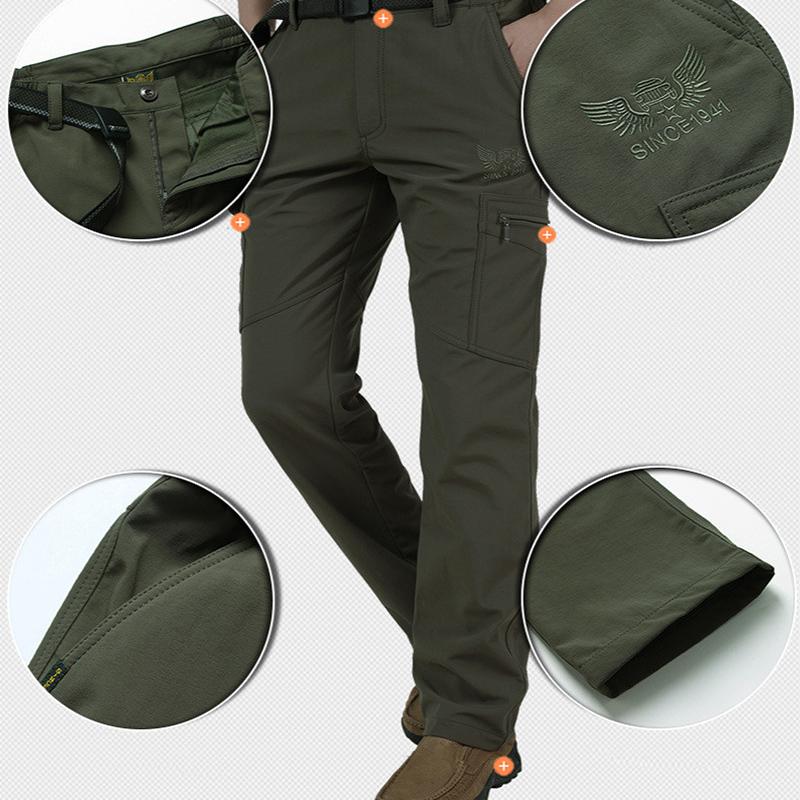 Men's Winter Thick Fleece Warm Stretch Cargo Pants Military SoftShell Waterproof Casual Pants Tactical Trousers Plus Size 4XL