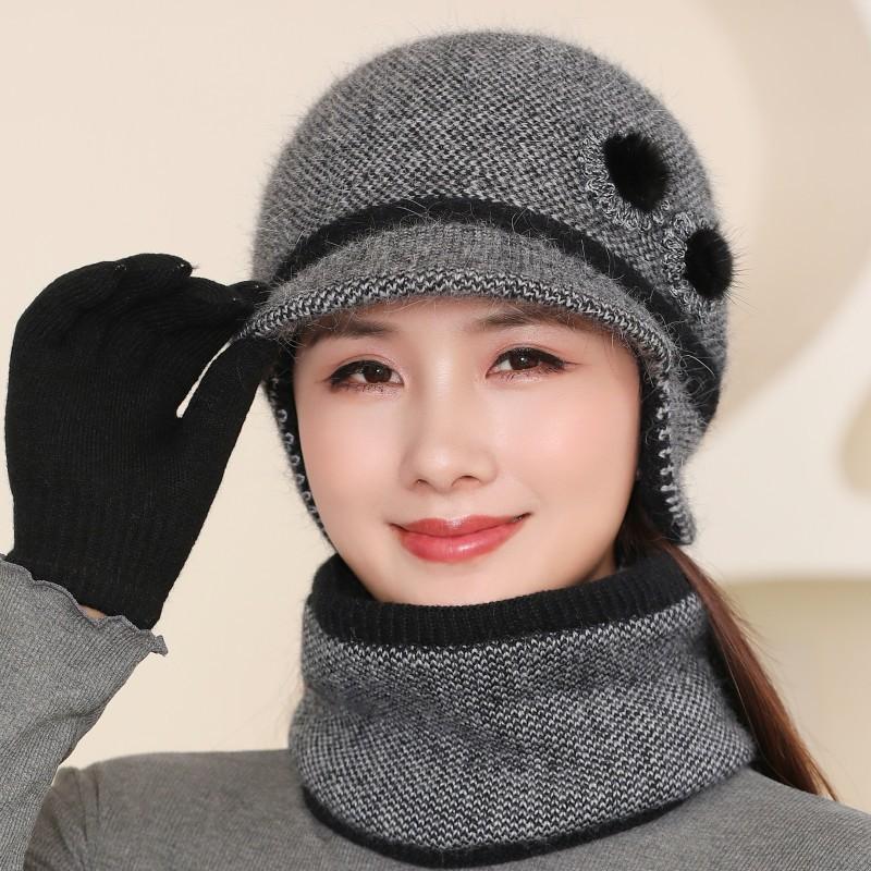 In The Elderly Hat Women Winter Double Warm Ear Protection Wool Hat Cold Knitted Cap