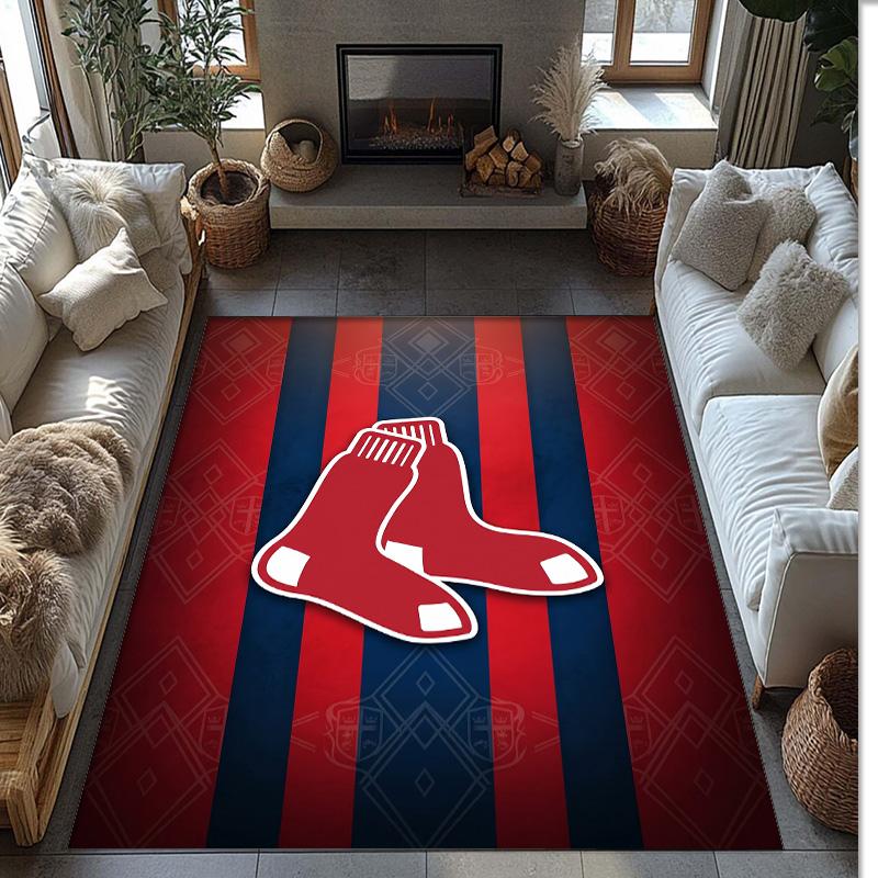 Boston Red Sox Crystal Velvet Carpet Soft Anti?Slip Floor Mat Comfortable Home Living Room Bedroom Decor Rug