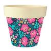 [Q6586] - Bamboo Planter 'Floral' Pink Blue - 13. 5x15cm