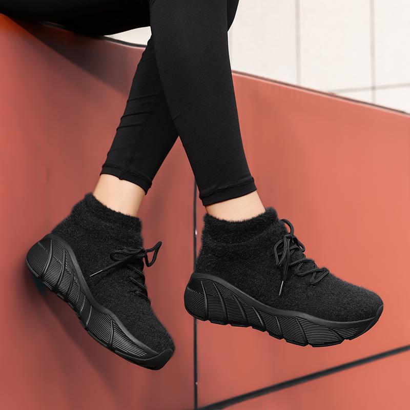 TUINANLE Women New Winter Snow Sneakers Outdoor Non Slip Thick Cotton Shoes Keep Warm Low Heels Flock Shoes