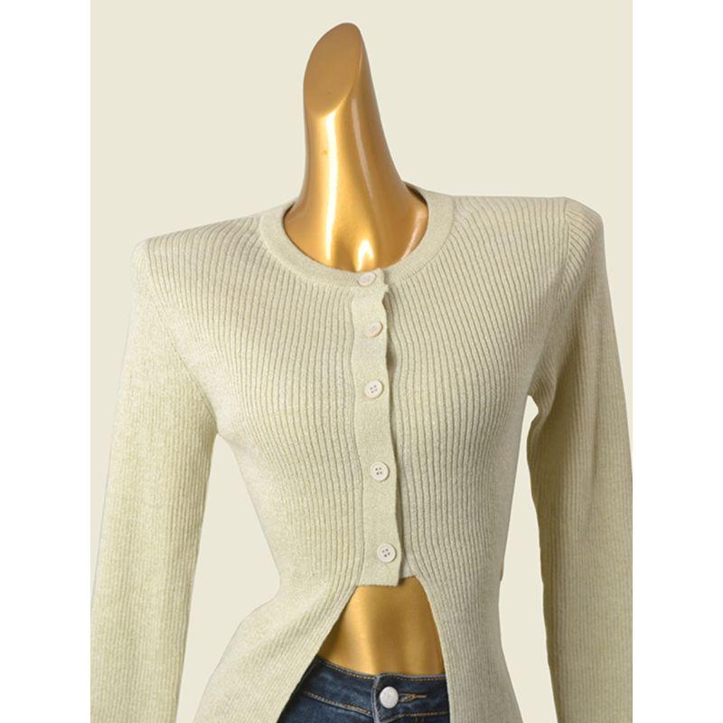 Irregular Design Knitting Cardigan Long Sleeves Sweater Female New Arrival Side Button Slit Slim-Fitting Slimming Coat