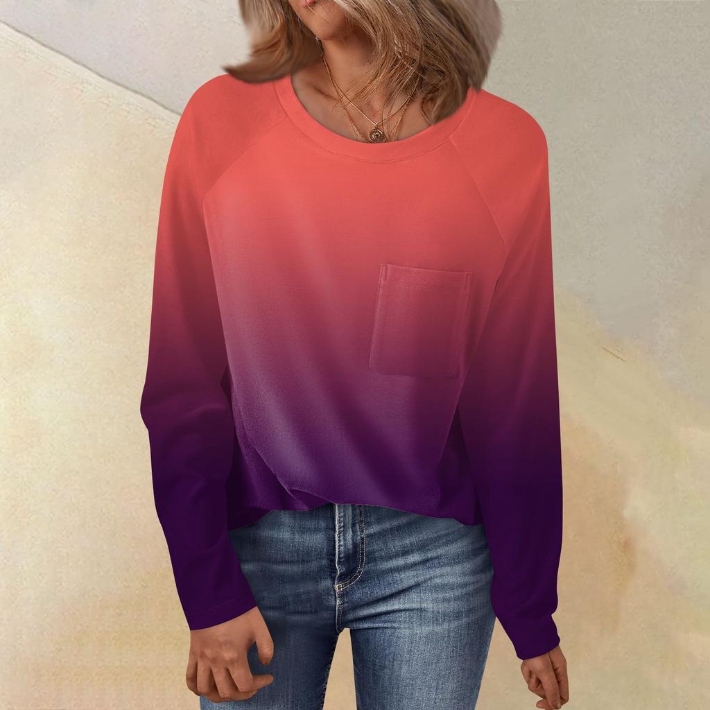 Женский свободный топ с круглым вырезом и градиентным принтом, рукавом реглан, длинным рукавом