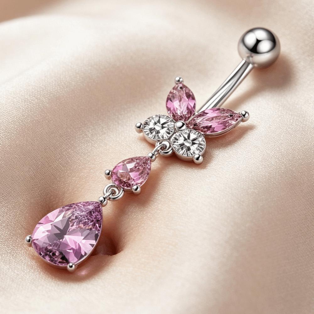 Zinc Zinc Alloy Drop Navel Piercing Ring Zircon Crystals Dangled Navel Ring  Women