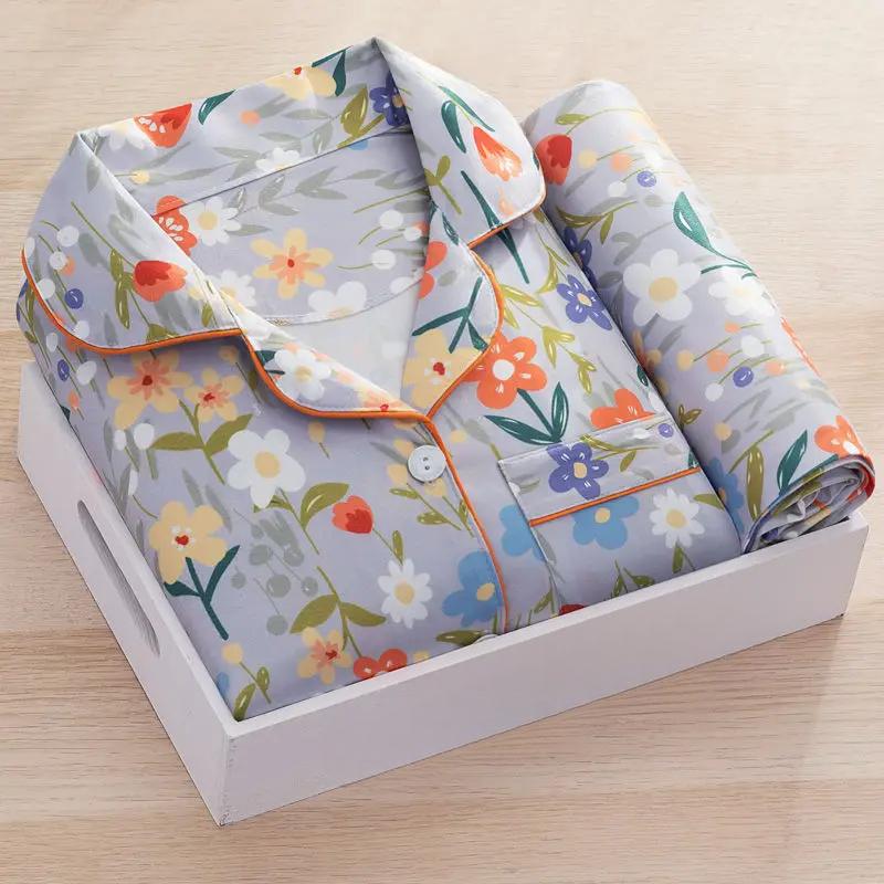 Женский пижамный комплект с принтом, брюки с длинными рукавами, студенческая милая домашняя одежда, двухкомпонентный кардиган с лацканами, модная женская одежда