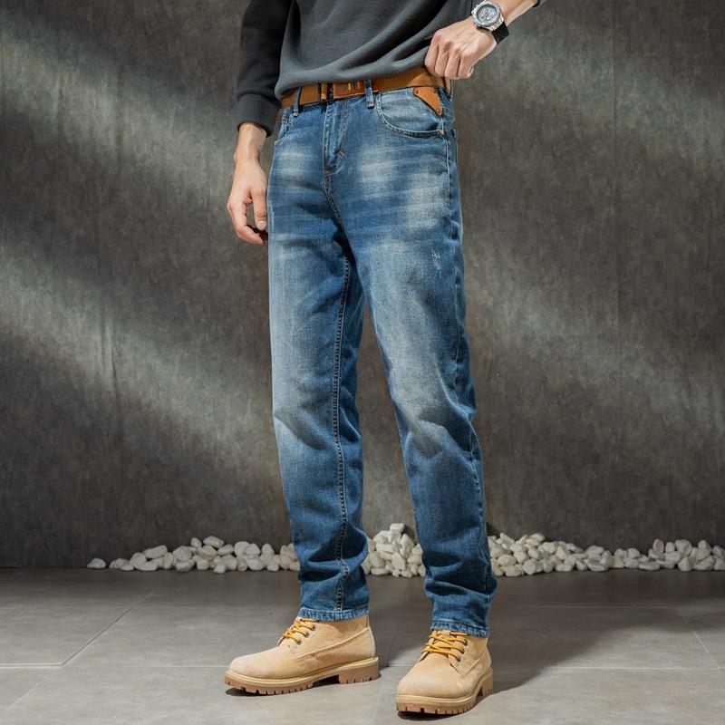 Свободные мужские эластичные прямые брюки-трубы, мужские весенние новые обычные винтажные длинные брюки из мерсеризованного хлопка белого цвета, мужские длинные брюки