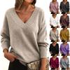 Spring Autumn Women Clothing Sexy V Neck Jumpers Solid Long Sleeve Pullovers Knitted Sweater Solid Loose Fit Sweaters