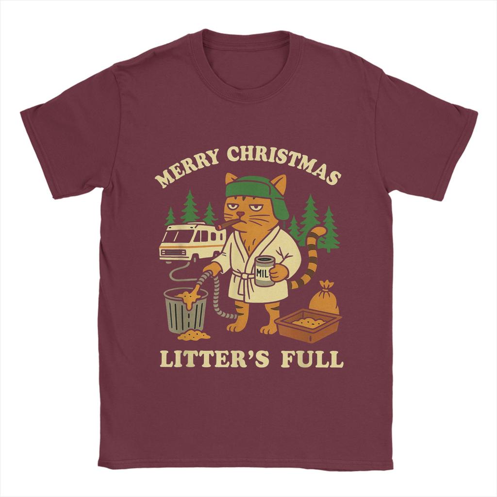 Men T-Shirt Funny Litters Full Cat  Vintage 100% Cotton Tees Short Sleeve  T Shirt Crewneck Tops Birthday Present
