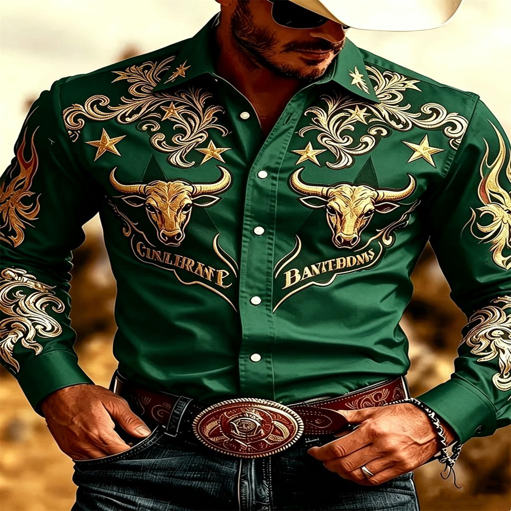 Unisex Shirts Bull Head Star Print Shirt Tops Casual Party Tops Street Retro Men's Women's Long Sleeved Shirt Unisex Clothing Top