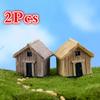 2 Pcs Resin Mini Wooden House Figurines Micro Landscape Dollhouse Ornaments Miniatures Art Craft Landscaping Home Decoration