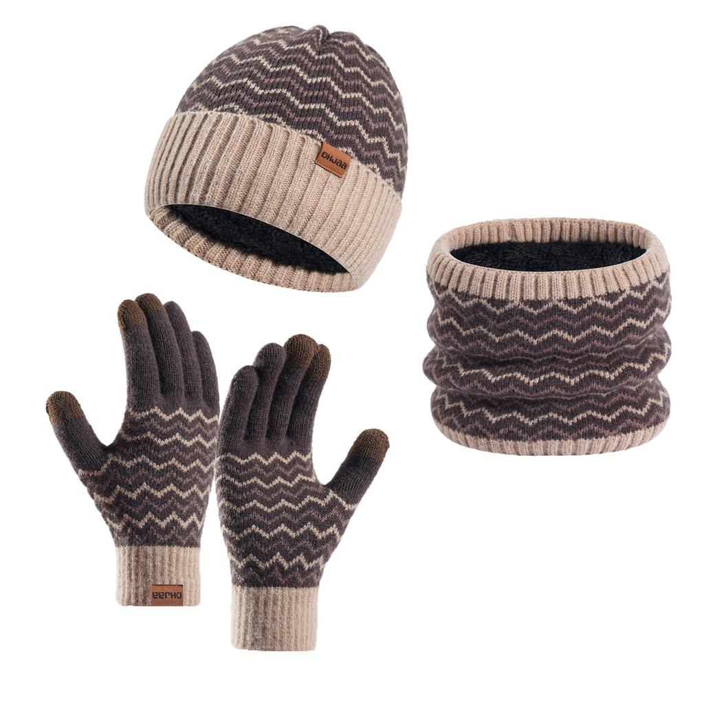 New Winter Men Simple And Stylish Knitted Hat Scarf And Gloves Winter Solid Warm Knitted Set Winter Warm Gifts For Male