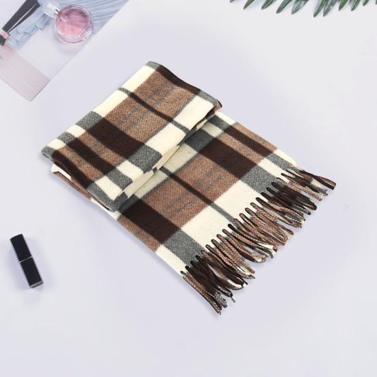 10Pcs Men Women Scarf Plaid Print Tassel Trim Double Sided Velvet Long