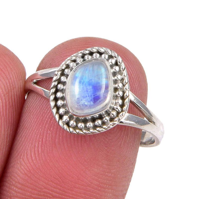 Natural Rainbow Moonstone Gemstone Handmade 925 Sterling Silver Ring Size 8 p9L72