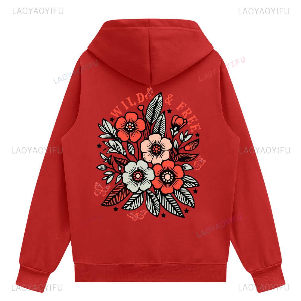 Wild and Free Hoodie 2026 Women's Boho Style Autumn/Winter Warm Sweatshirt Nature Lover Unisex Hoodie Floral Jumper Clothing