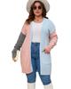 Multicolor Plus Size Colorblock Pocketed Open Front Cardigan