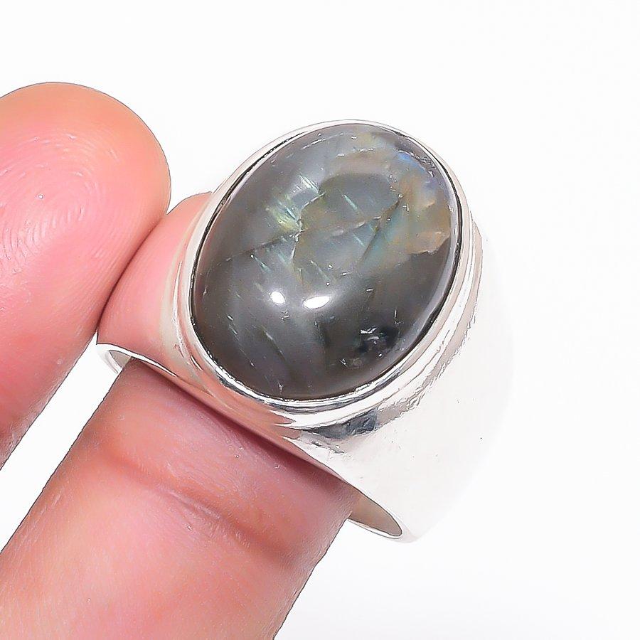 Кольцо ручной работы из стерлингового серебра 925 пробы с лабрадоритом, размер 11,5 l3s69