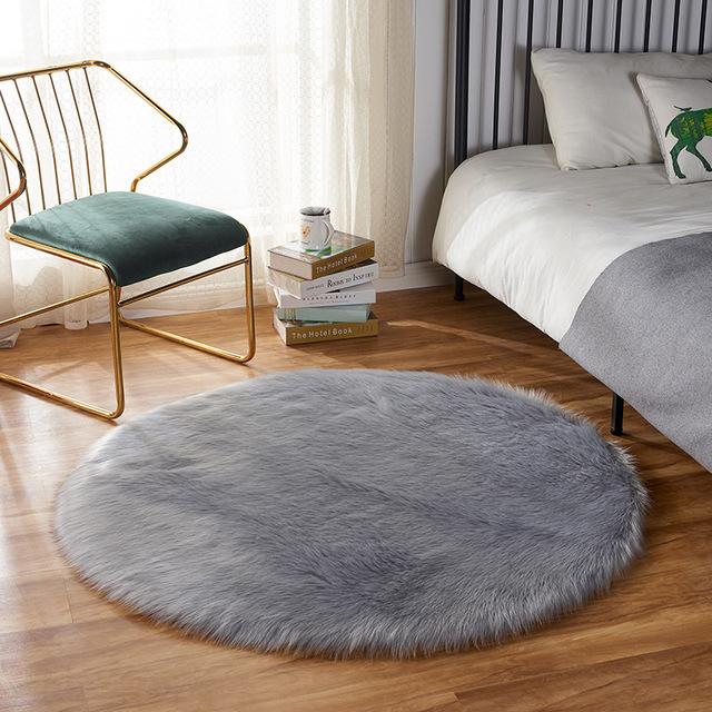 Living Room Round Artificial Fur Carpet Girl Bedroom Dressing Table Decor Rugs White Household Fluffy Bedside Thick Floor Mats