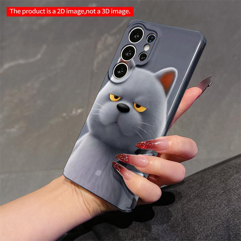 2DFlat Samsung phone case Angry Gray Cat Phone Case Applicable to Galaxy S23 S24 S25ULTRA S26 A12 A14 A15 A16 A54 A55