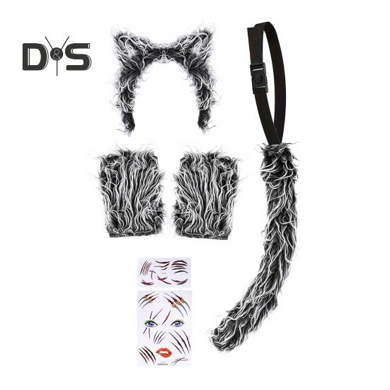 Набор волчьих ушей и хвостов, реалистичный дизайн, плюшевая повязка на голову, перчатки, набор хвостов, аксессуары для ролевых игр на Хэллоуин