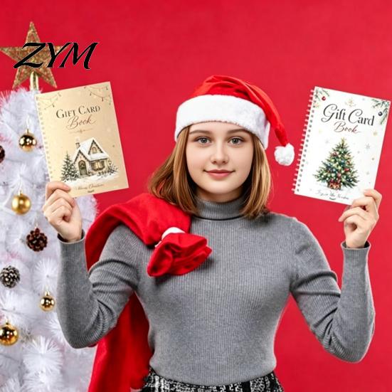 Spiral Bound Card Binder Christmas Gift Book, 8x6 Inch Holiday Keepsake Booklet, Storage Organizer Merry Greeting Album for Xmas Party Supplies Thick