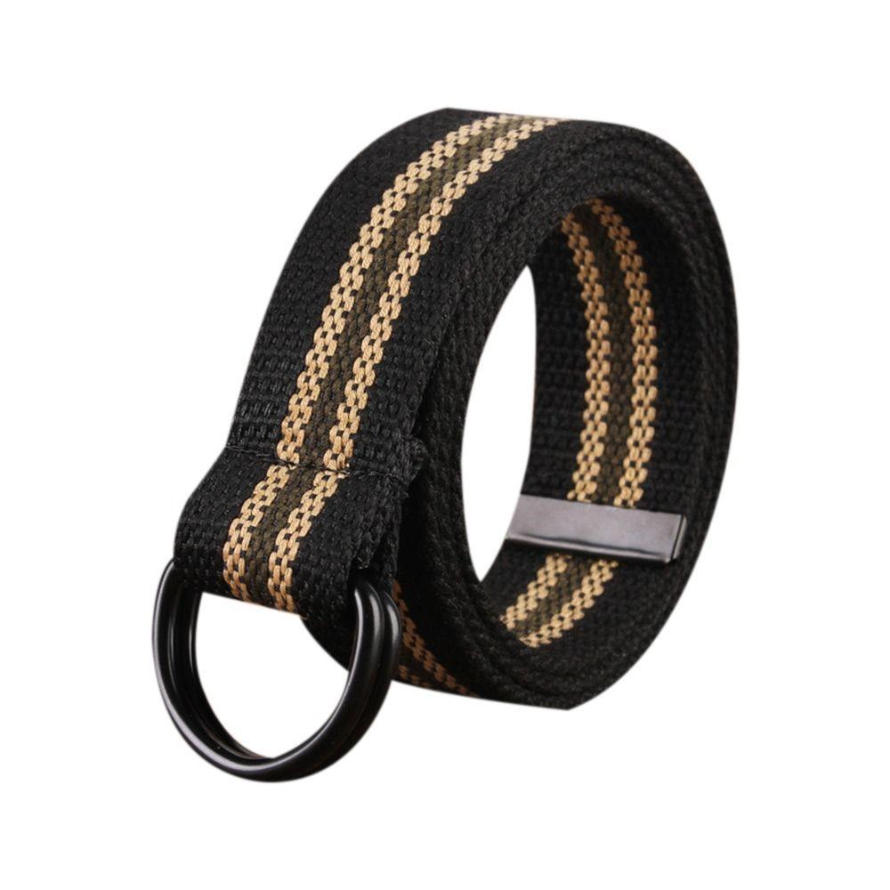 Women Simple Black Buckle Double Ring Waistband Weave Waist Band Nylon Braided Belt Canvas Strap