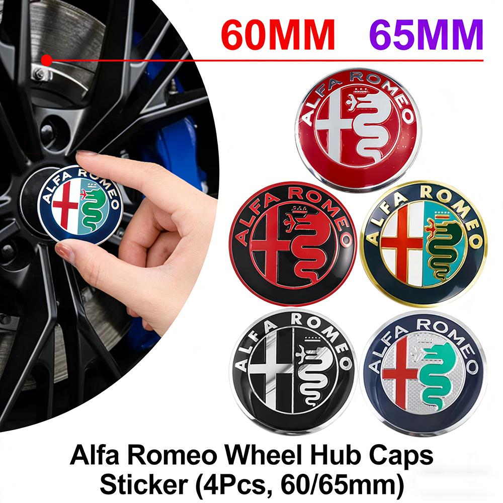 60mm 65mm Alfa Romeo Wheel Hub Caps Sticker 4Pcs Car Wheel Center Caps Emblem For Giulia Stelvio Giulietta 147 Mito AccessoriesMX5