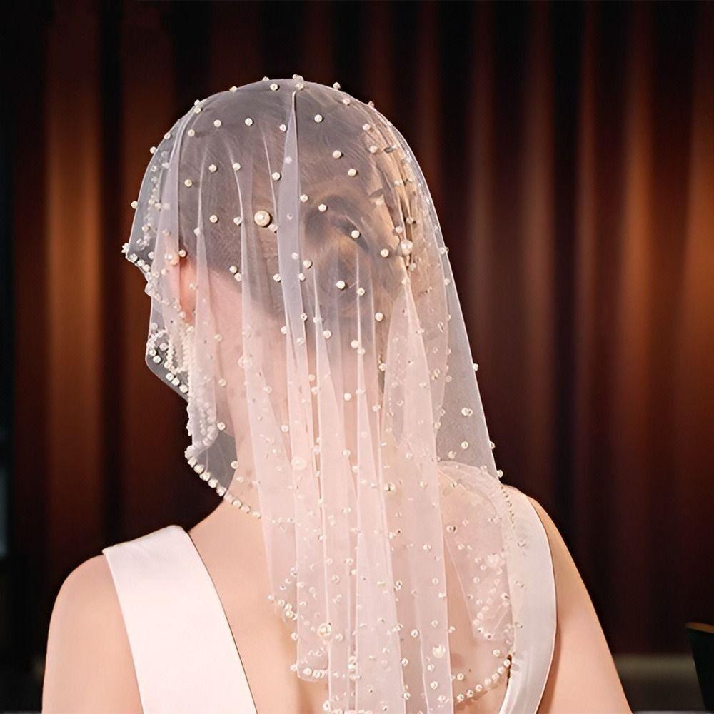 Французские свадебные фаты Жемчуг Бусины Невеста Головная вуаль Мода Фата невесты Аксессуары невесты
