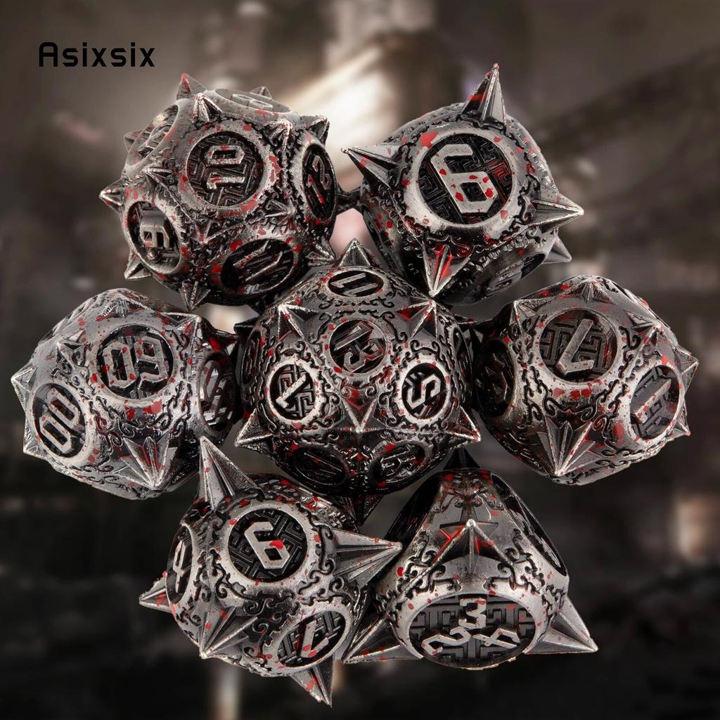 7 Pcs Silver Red Meteor Hammer Metal Dice Solid Metal Polyhedral Dice Set Suitable for Role-Playing RPG  Board Game Card Game