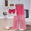 Girls' Summer Clothing Set Fashion Children's Sleeveless Top+ Ripped Jeans Two-piece Set Baby Clothes