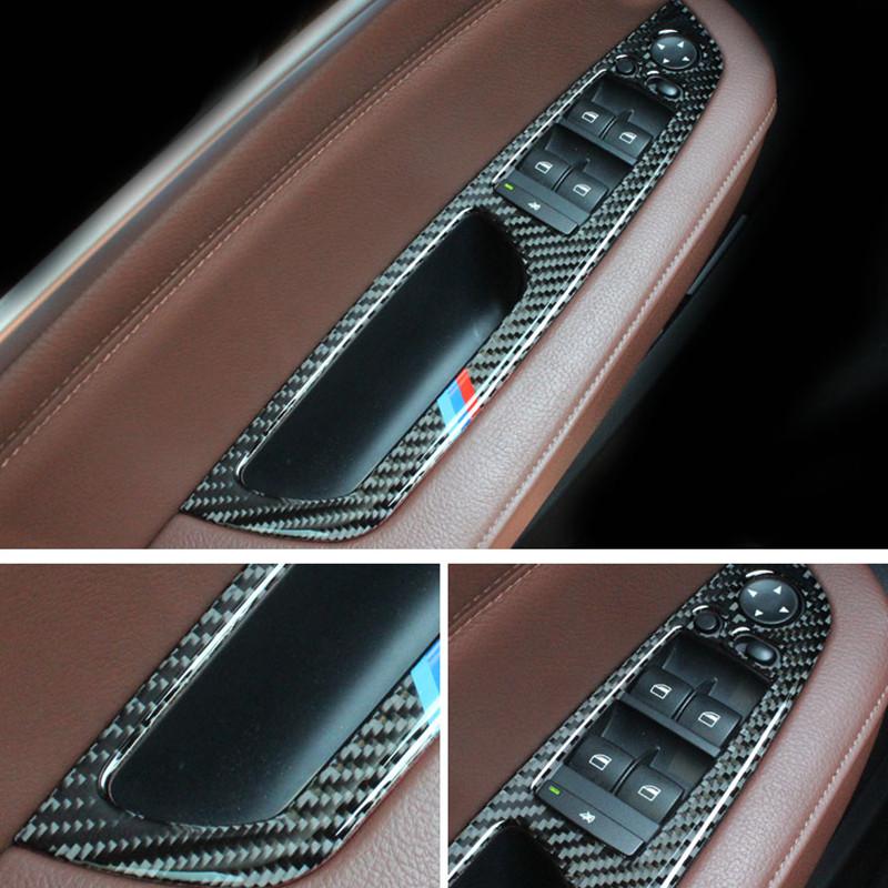 4 шт., углеродное волокно, переключатель окна автомобиля, подъемник, панель управления, украшение рамы, наклейки на отделку для BMW X5 E70 X6 E71