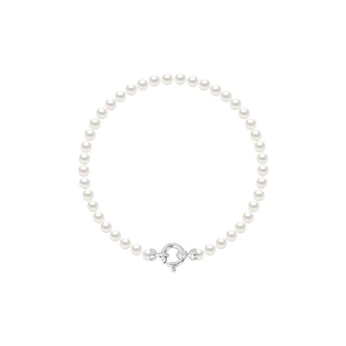 Bracelet - PEARLS & COLORS - Prestige - Perles d'eau douce rondes 4-5 mm - Perles blanches AAA+ - Fermoir or blanc 9 ct