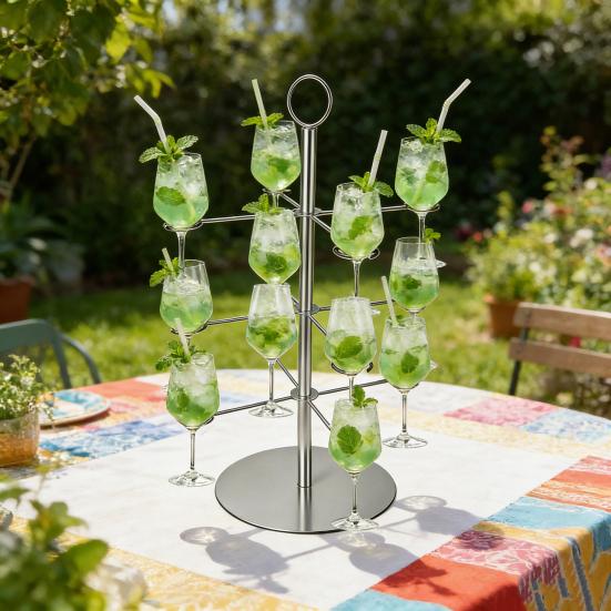 Champagne Tower 3 Tier 12 Brackets Cocktail Tree Stand Metal Wine Glass Display Holder Party Bar Wedding Cocktails Martini Margarita Wine Drinks Stand