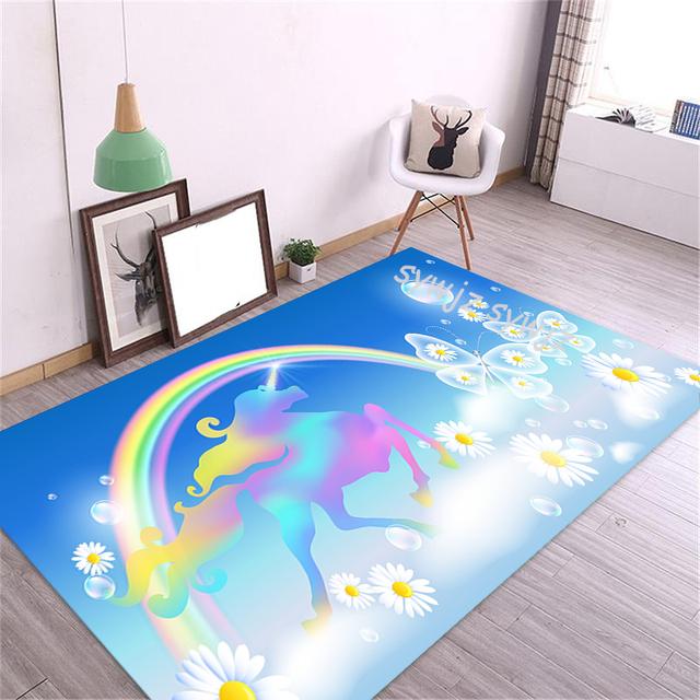 3d Unicorn Pattern Floor Mat Home Antifouling Rectangular Carpet Wedding Kitchen Living Room Dining Table Coffee Table Mat