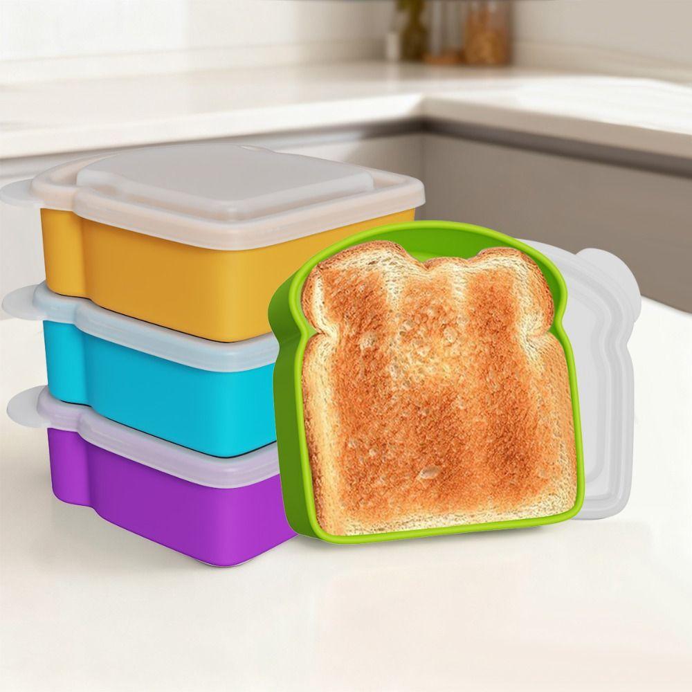 Toast Shaped Silicone Sandwich Box Airtight Food Container BPA Free Portable Lunch Box For Travel