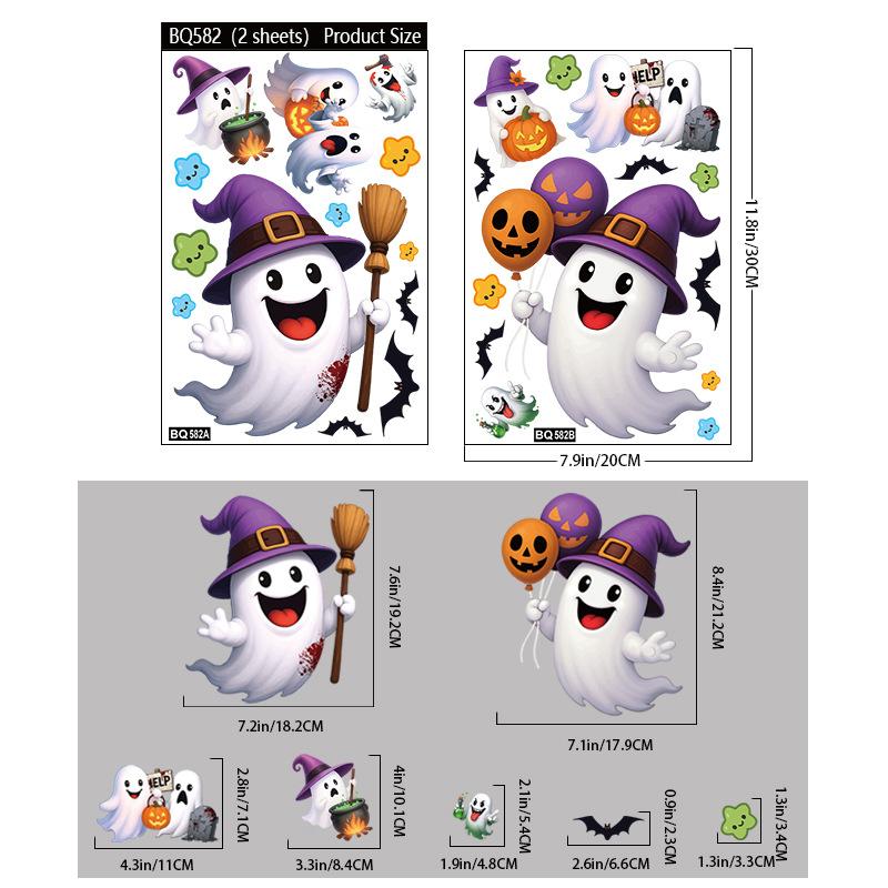 Halloween decorations creative cartoon spider ghost static sticker cute pumpkin bat glass sticker