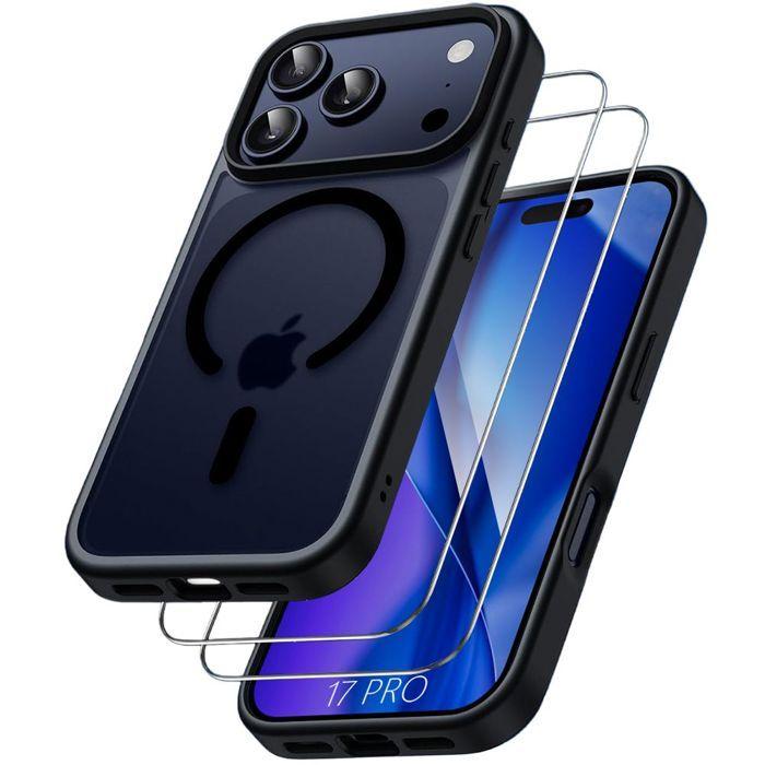 Coque de Protection - BOOLING - iPhone 17 Pro - Hybride - Anneau Magnétique Noir - 2 Verres Trempés