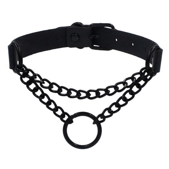 Goth Choker Necklace Faux Leather Gothic Choker Adjustable Metal O-Ring Chain Collar Cool Punk Emo Jewelry for Women Men
