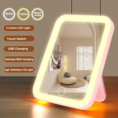Светодиодное зеркало для макияжа 3 цветов с сенсорным экраном, USB-перезаряжаемое, с регулировкой яркости, 3 уровня яркости, портативное