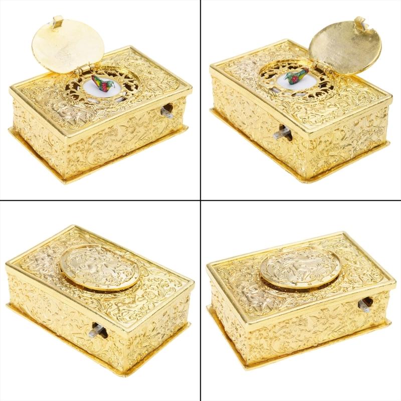 Antique Alloy Singing Bird Ornament With Angel Embossed Pattern Mechanical Musical Box For Desk Shelf Display Gift