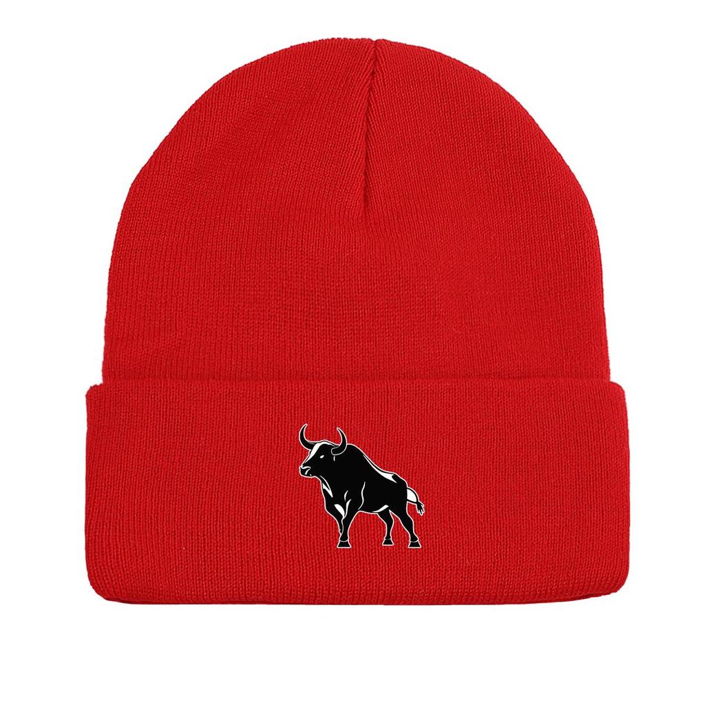 Черная зимняя вязаная шапка-бини с изображением черепа животного, термошапка с помпоном карамельного цвета, повседневная вязаная шапка-бини