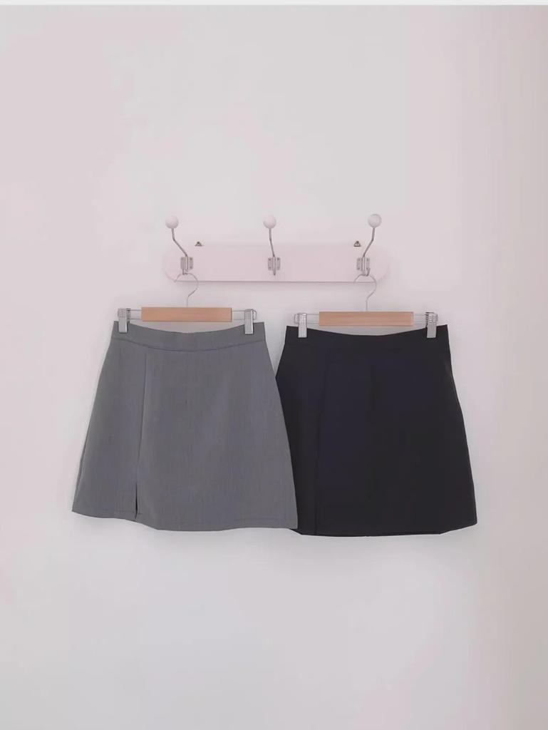 Women's Summer 2024 Slim Gray A-Line Skirt: High-Waisted Slit, Workwear Style, Knee-Length
